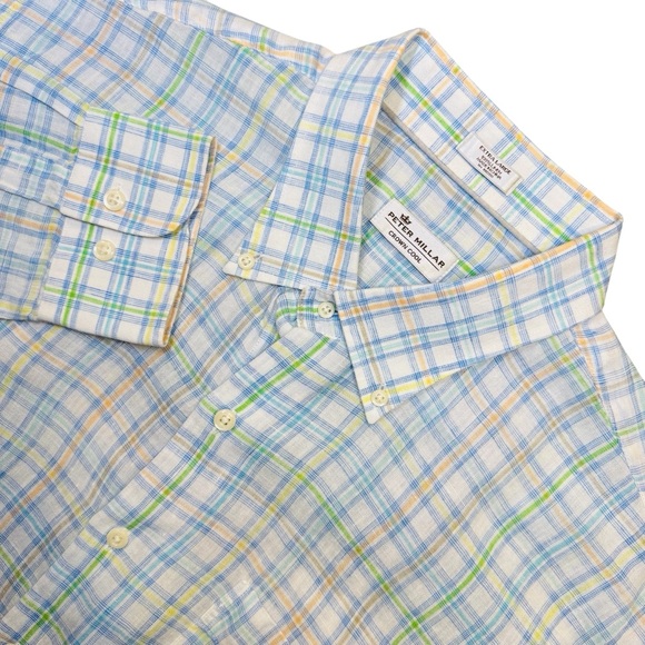 Peter Millar Crown Cool Men’s XL Linen Multicolor‎ Plaid Loose Fit Button Shirt - Picture 1 of 10